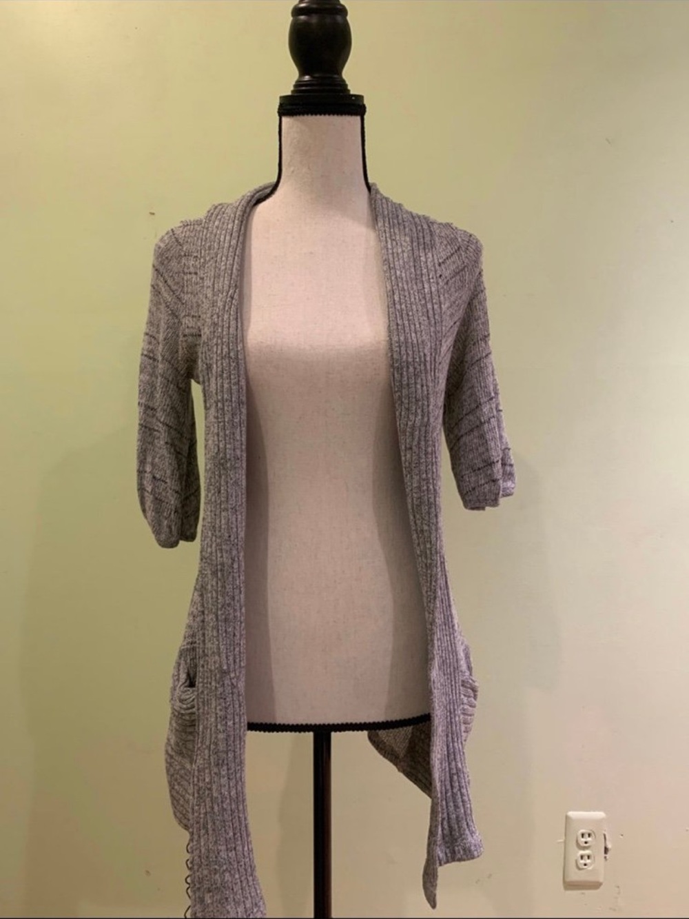 PacSun Light Gray Ribbed Open-Front Knit Cardigan
